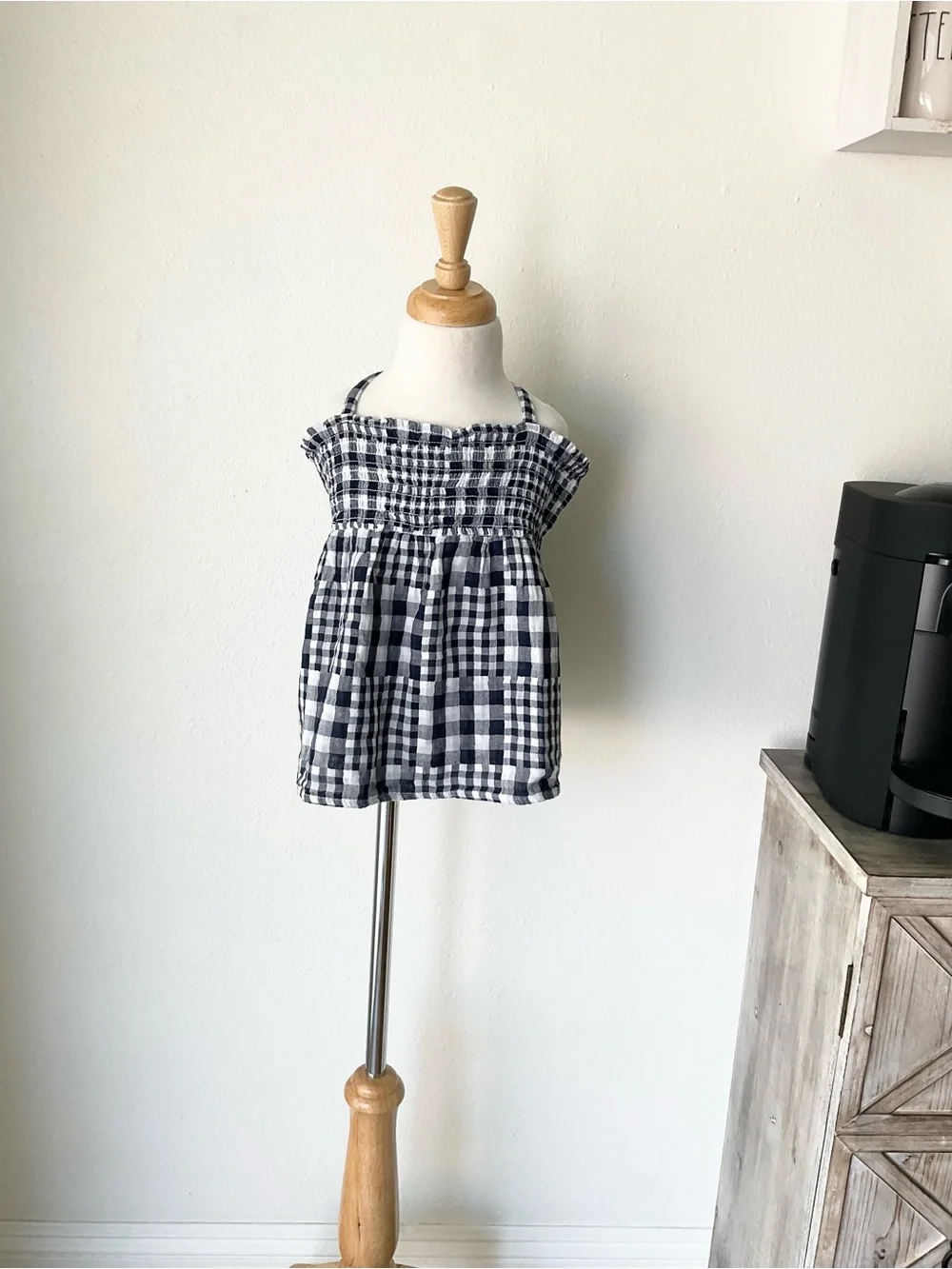 Old Navy Navy & White Gingham Smocked Tank Top